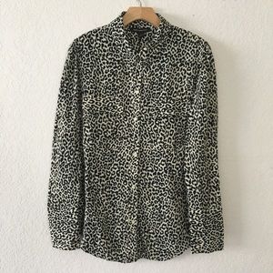 Something Navy Leopard Long Sleeve Utility Blouse NWT